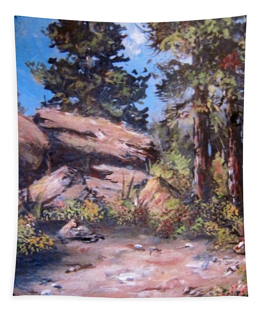 Trees Tapestry featuring the painting Top of the hill by Megan Walsh