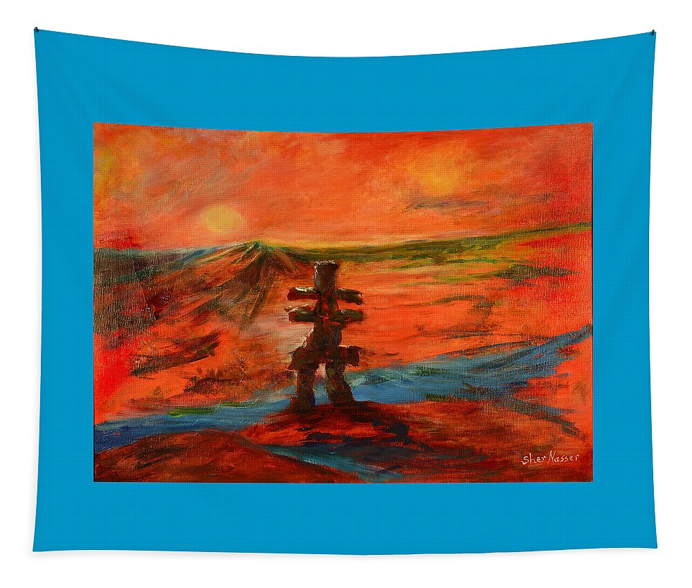 Abstract Art Tapestry featuring the painting Top Of The World by Sher Nasser