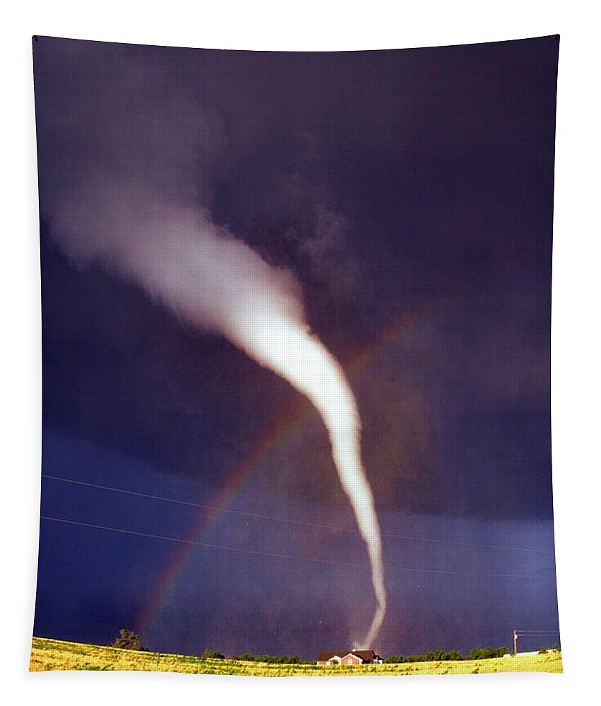 Tornado Tapestry featuring the photograph Tornado with Rainbow in Mulvane Kansas by Jason Politte