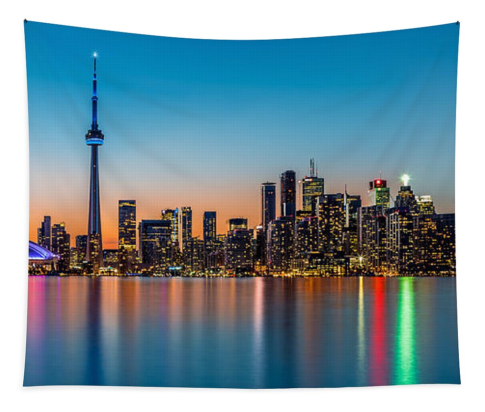 Canada Tapestry featuring the photograph Toronto panorama at dusk by Mihai Andritoiu
