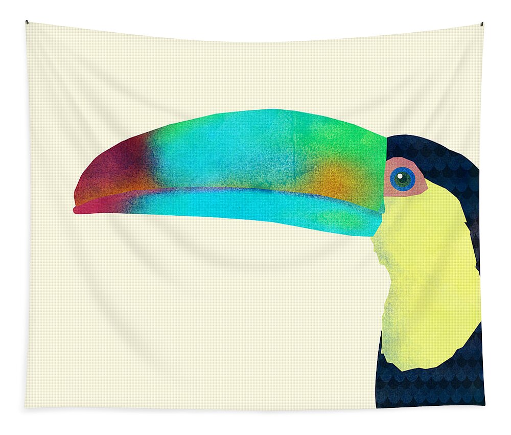 Bird Tapestry featuring the drawing Toucan by Eric Fan