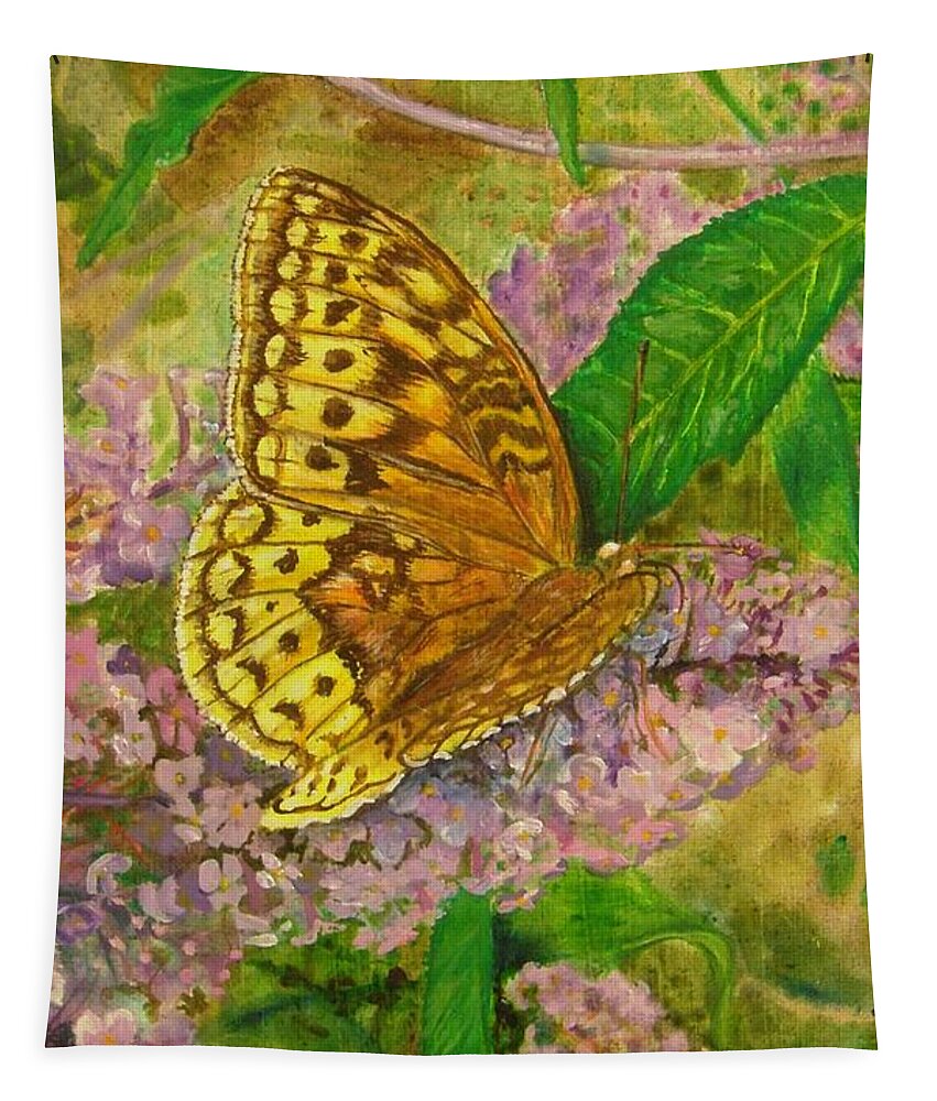 Butterfly Tapestry featuring the painting Touchdown on Purple by Nicole Angell