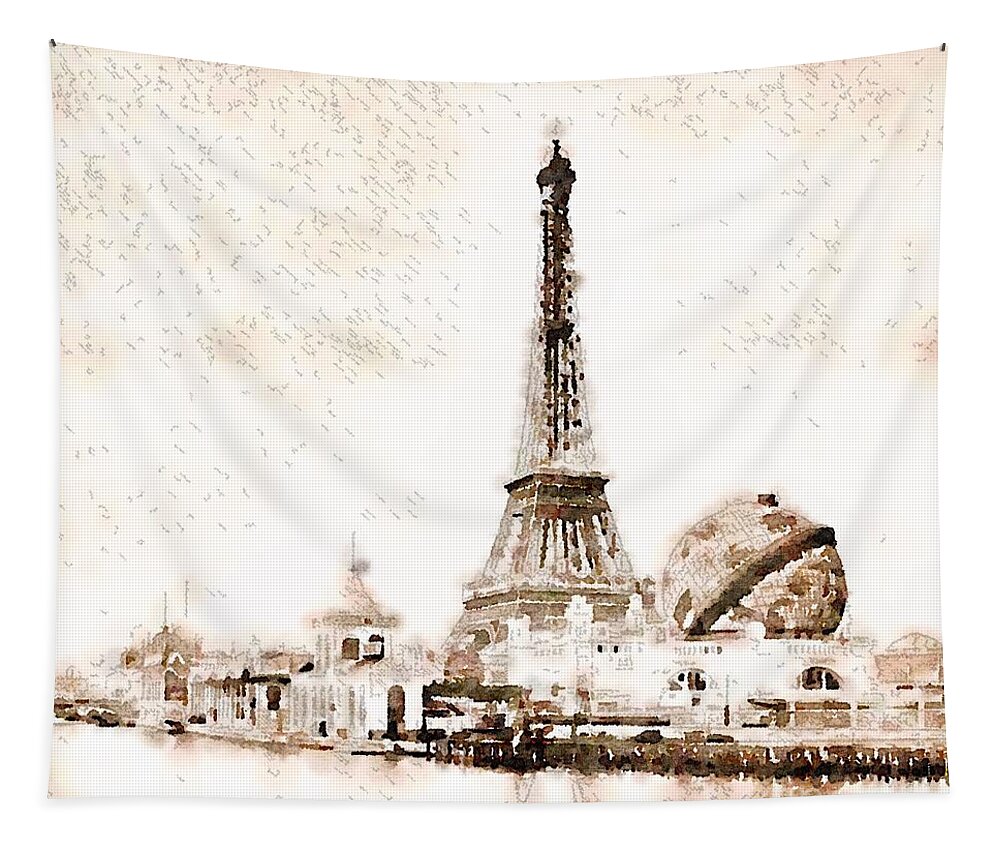 Eiffel Tower Tapestry featuring the painting Tour Eiffel Exposition universelle 1900 by HELGE Art Gallery