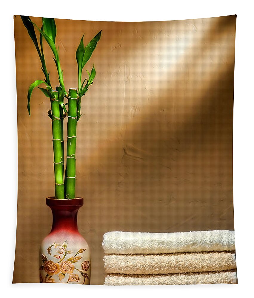 Towels Tapestry featuring the photograph Towels and Bamboo by Olivier Le Queinec
