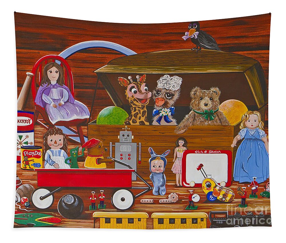 Toys Tapestry featuring the painting Toys in the Attic by Jennifer Lake