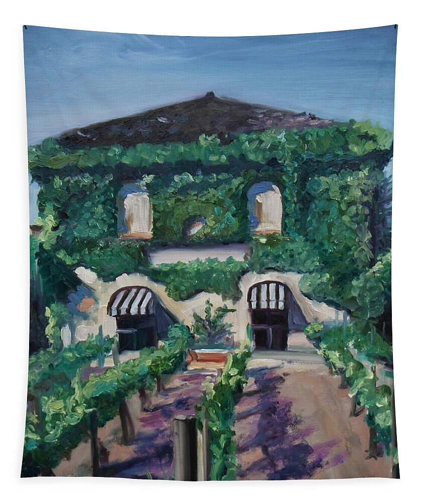 Vineyard Tapestry featuring the painting Tra Vigne by Donna Tuten