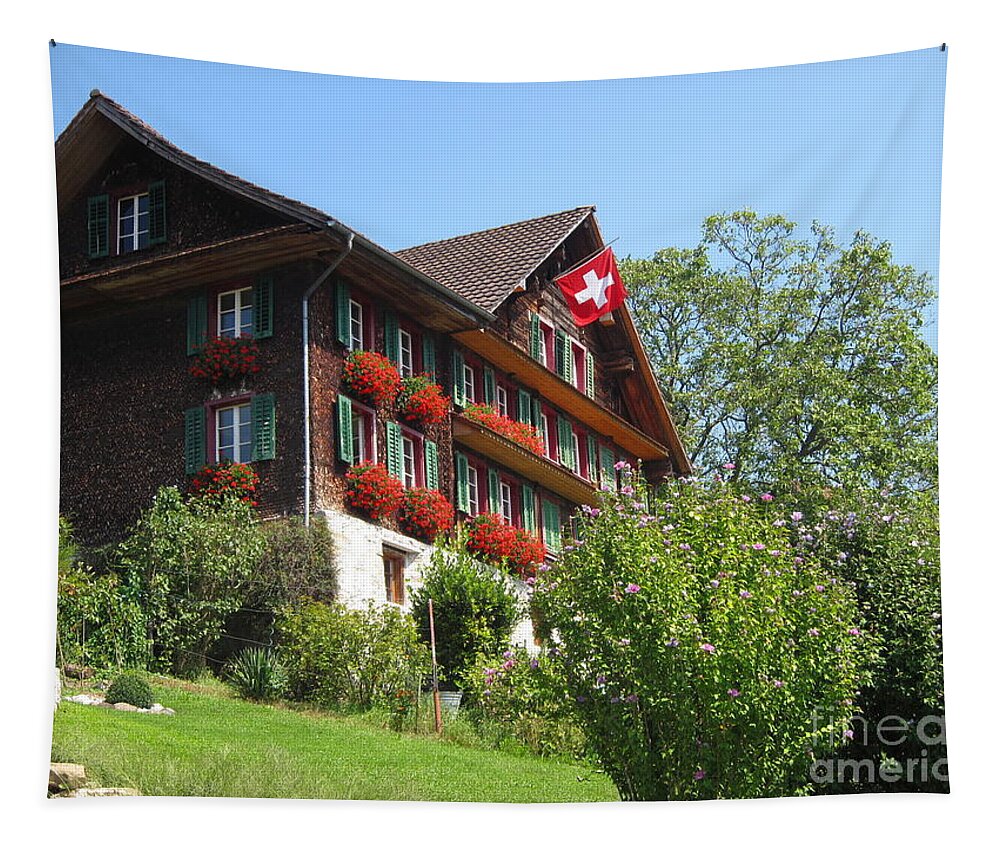 Architecture Tapestry featuring the photograph Traditional wooden Swiss House by Amanda Mohler