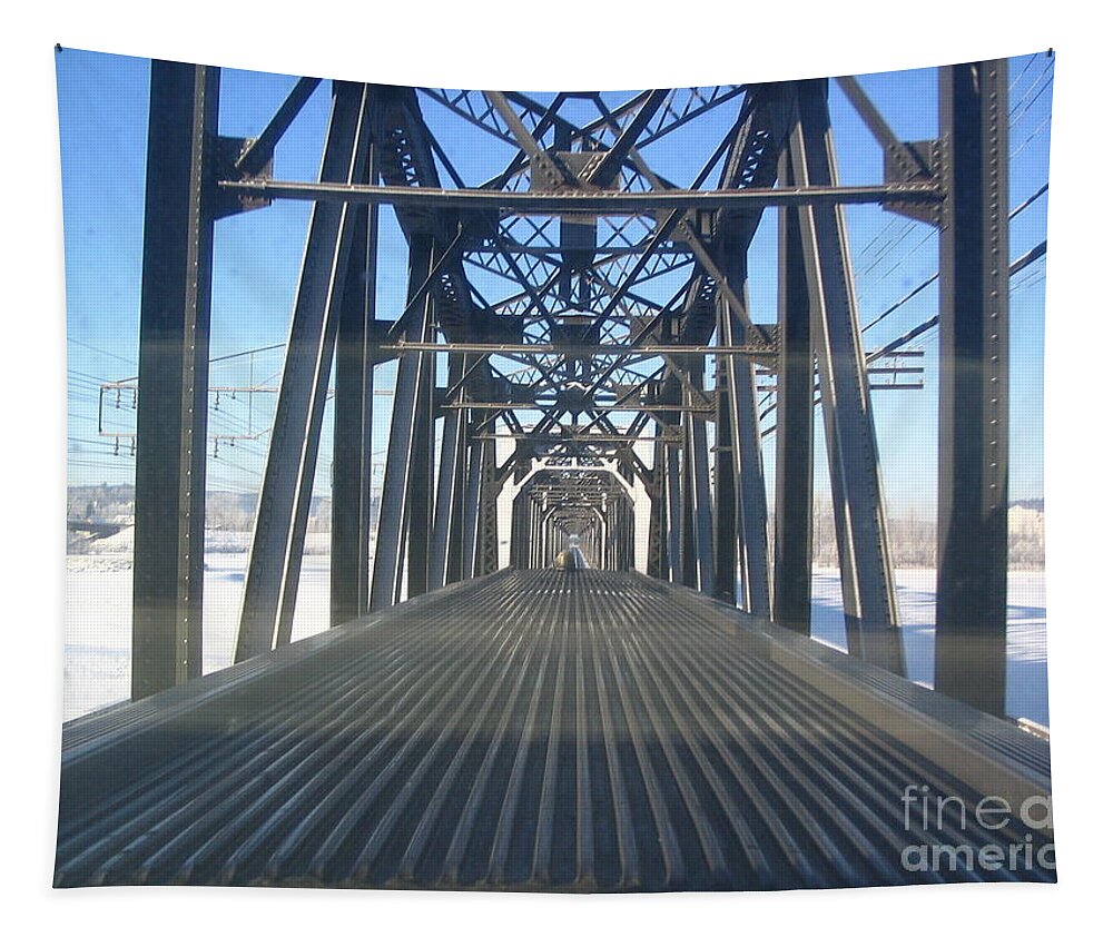 Train Tapestry featuring the photograph Train Bridge by Vivian Martin