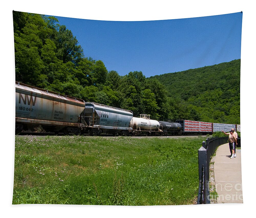 Allegheny Mountains Tapestry featuring the photograph Train Watching at the Horseshoe Curve Altoona Pennsylvania by Amy Cicconi