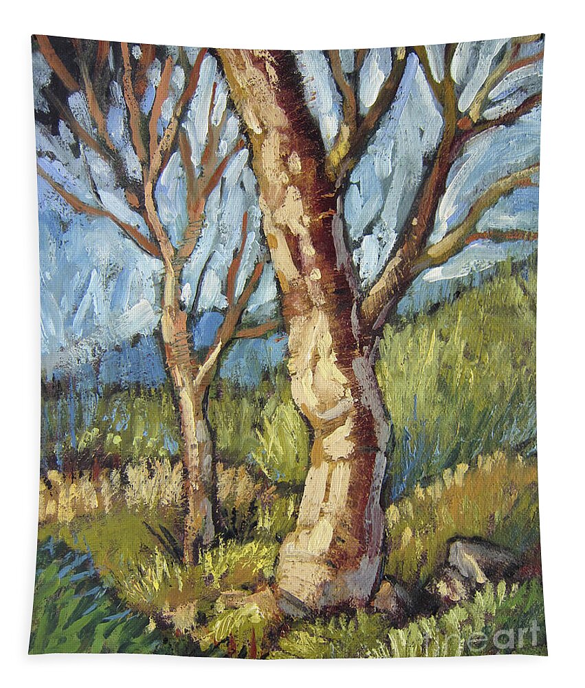 Tree Tapestry featuring the painting Trees in Spring by Randy Wollenmann