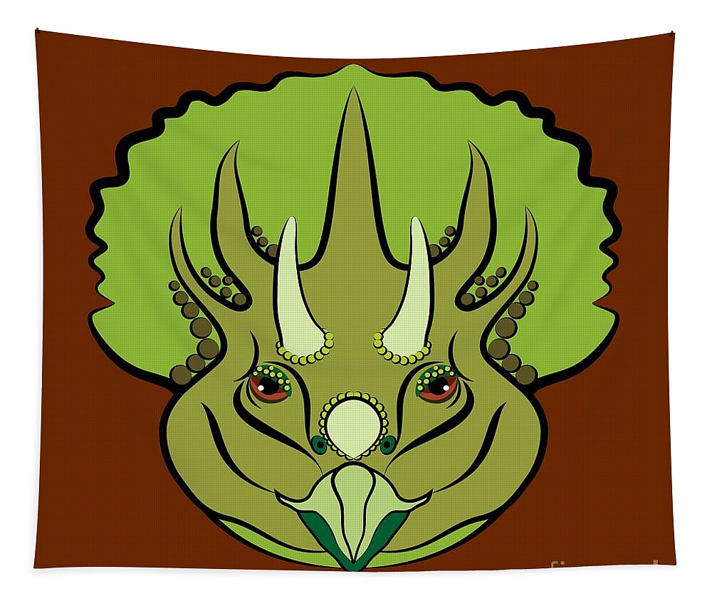 Graphic Animal Tapestry featuring the digital art Triceratops Graphic Green by MM Anderson