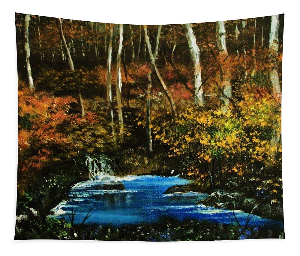 Landscapes Tapestry featuring the painting Autumn in the Deep Forest by Al Brown