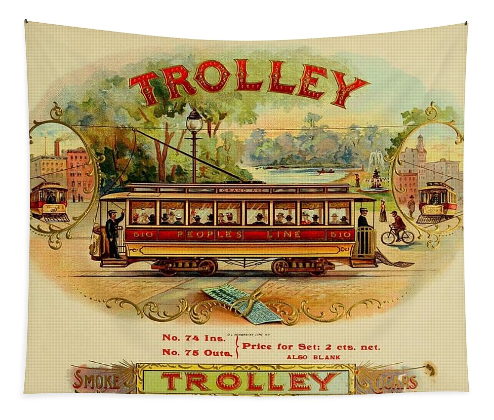 Trolley Tapestry featuring the painting Trolley Vintage Cigar Advertisement by Movie Poster Prints