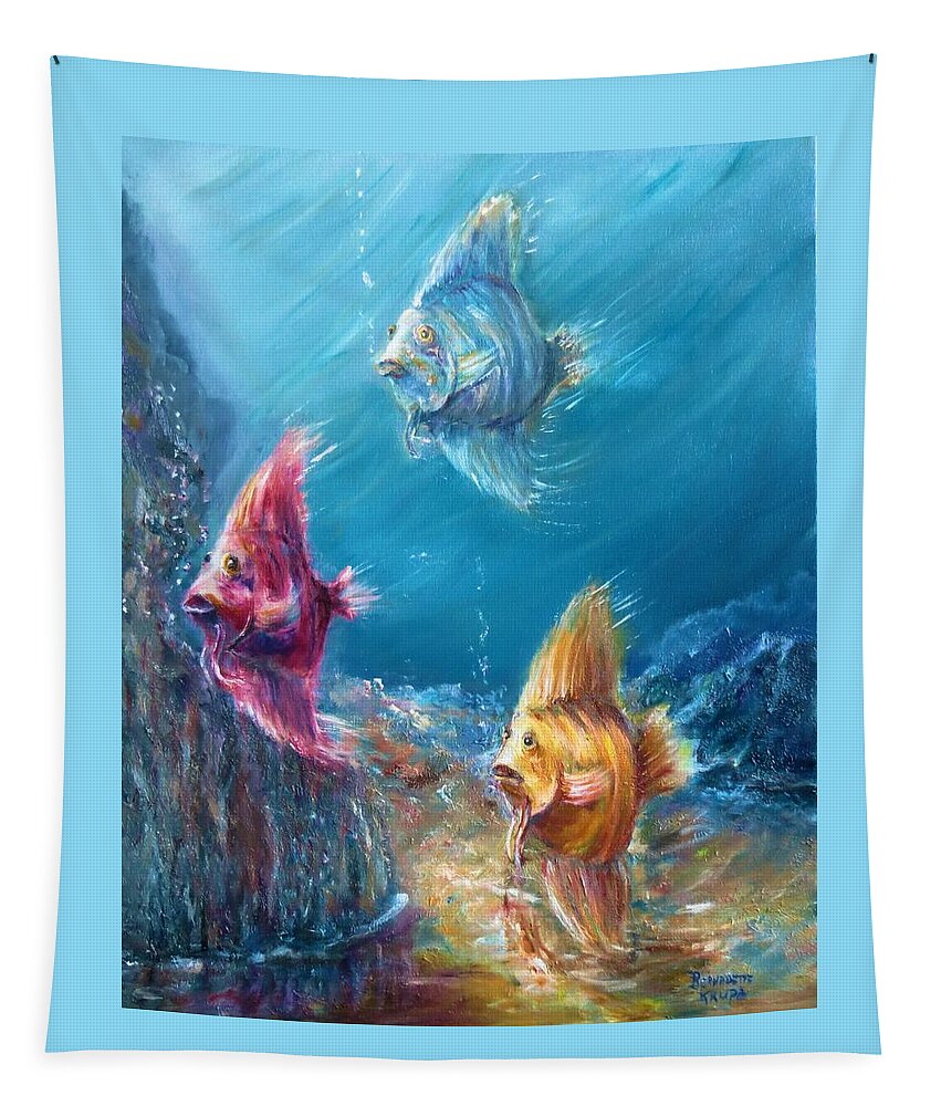 Ocean Tapestry featuring the painting Tropical Fish Array by Bernadette Krupa