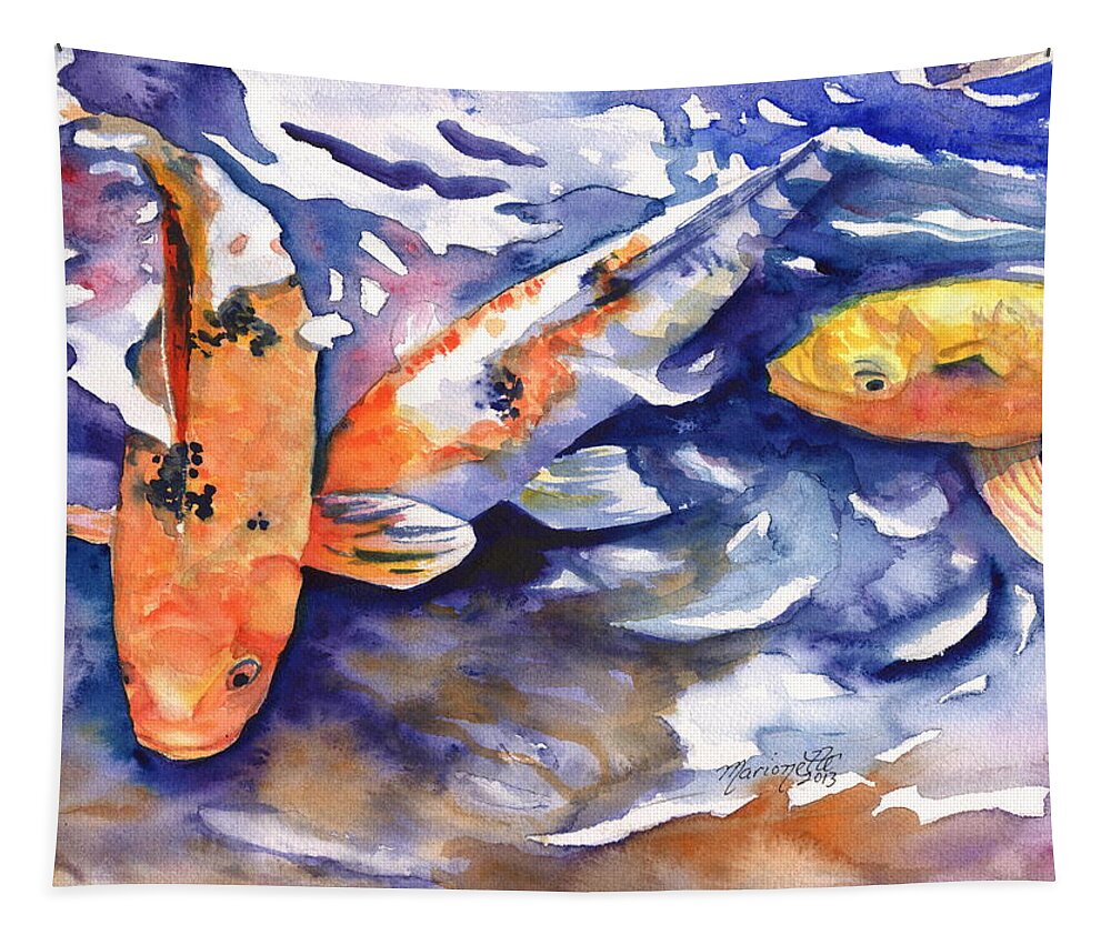 Japanese Koi Tapestry featuring the painting Tropical Koi Fish by Marionette Taboniar
