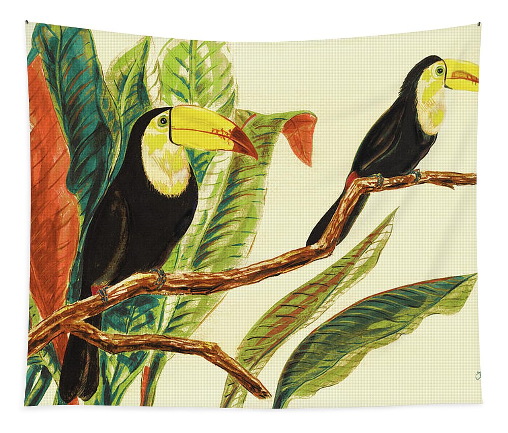 Toucans Tapestry featuring the painting Tropical Toucans II by Linda Baliko