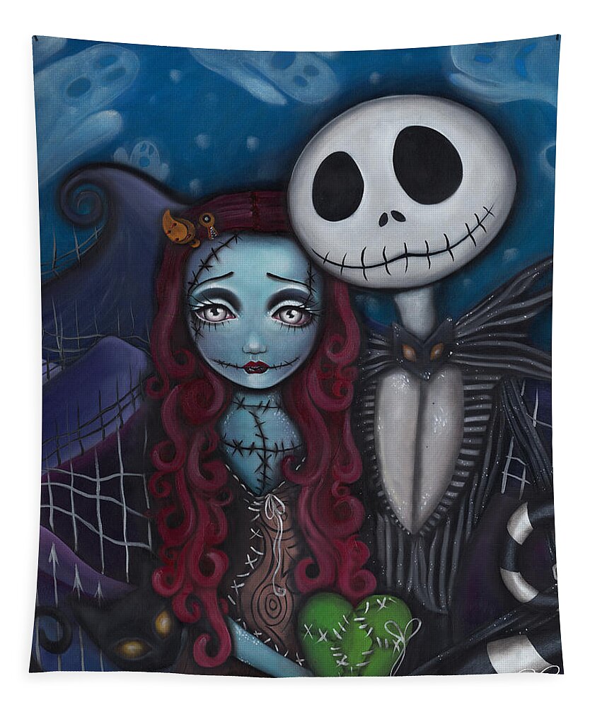 Nightmare Before Christmas Tapestry featuring the painting True Love by Abril Andrade