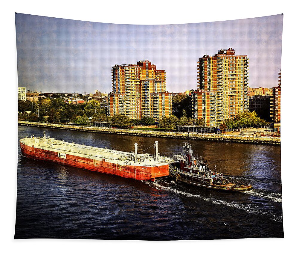 Tug Tapestry featuring the photograph Tug Boat M - East River - NYC by Madeline Ellis