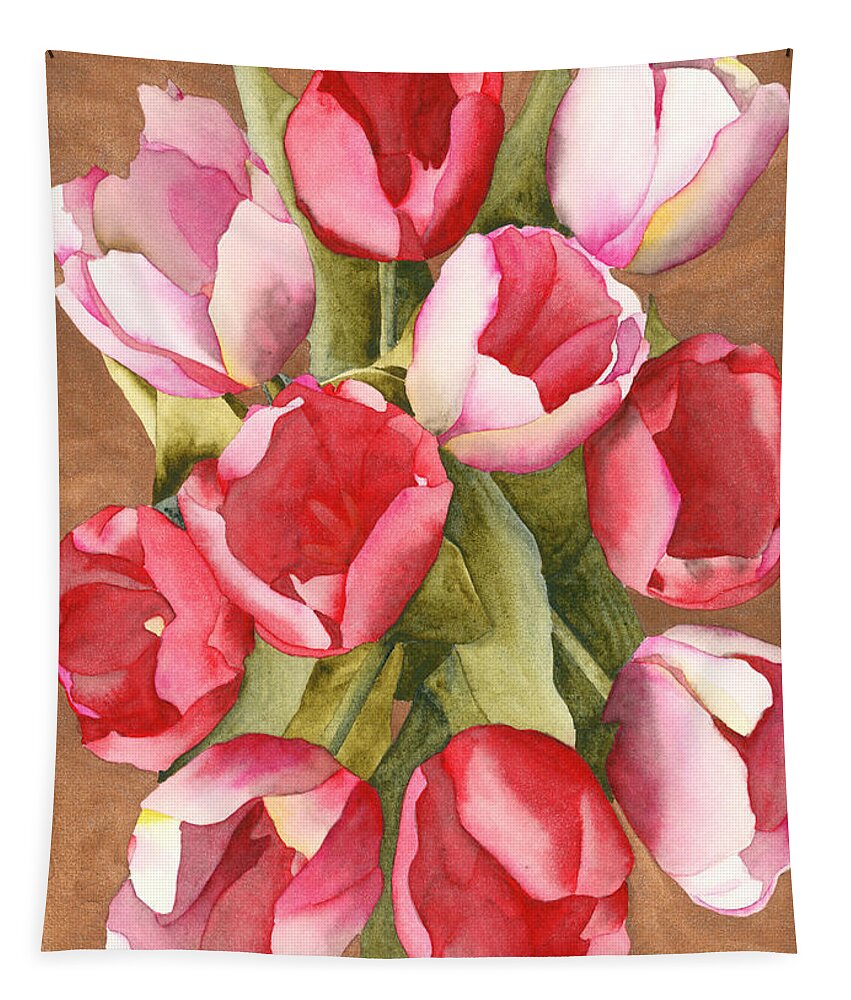 Watercolor Tapestry featuring the painting Tulip Bouquet by Ken Powers