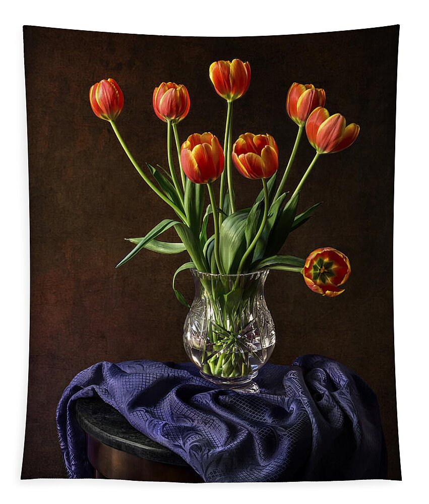 Vase Tapestry featuring the photograph Tulips In A Crystal Vase by Endre Balogh
