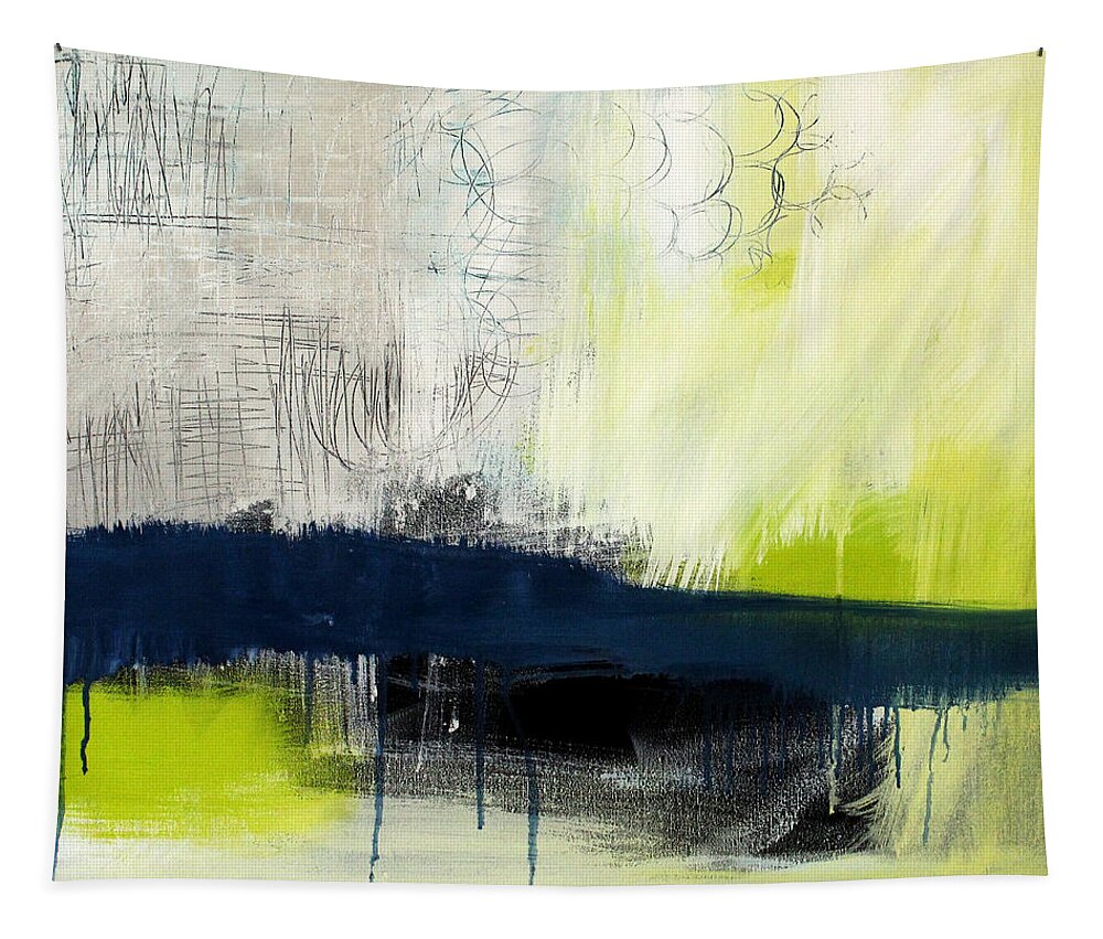 Blue Abstract Painting Tapestry featuring the painting Turning Point - contemporary abstract painting by Linda Woods