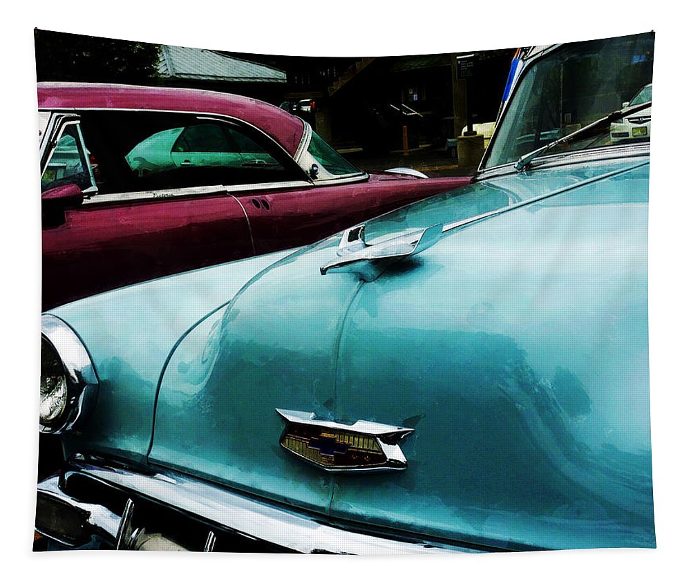 Car Tapestry featuring the photograph Turquoise Bel Air by Susan Savad