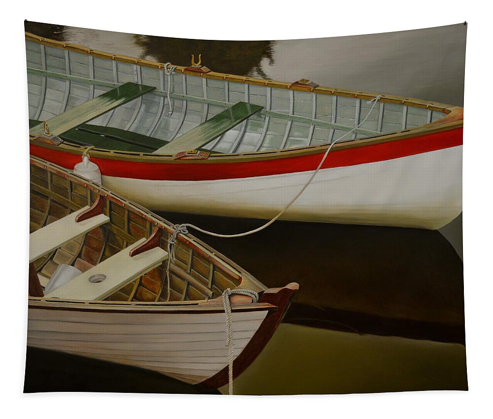 Boat Tapestry featuring the painting Two Boats by Thu Nguyen