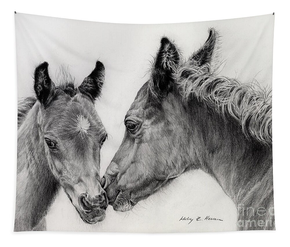 Arab Foal Tapestry featuring the drawing Two Foals by Hailey E Herrera