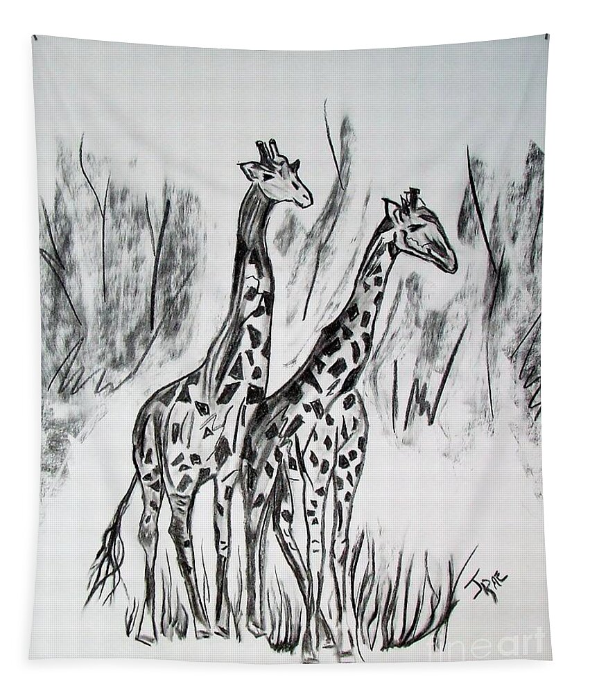 Africa Tapestry featuring the drawing Two Giraffe's in Graphite by Janice Pariza