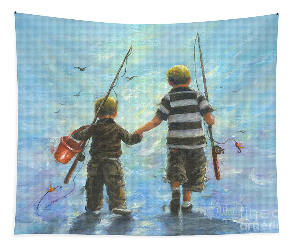 Two Little Boys Going Fishing Tapestry by Vickie Wade - Vickie Wade -  Website