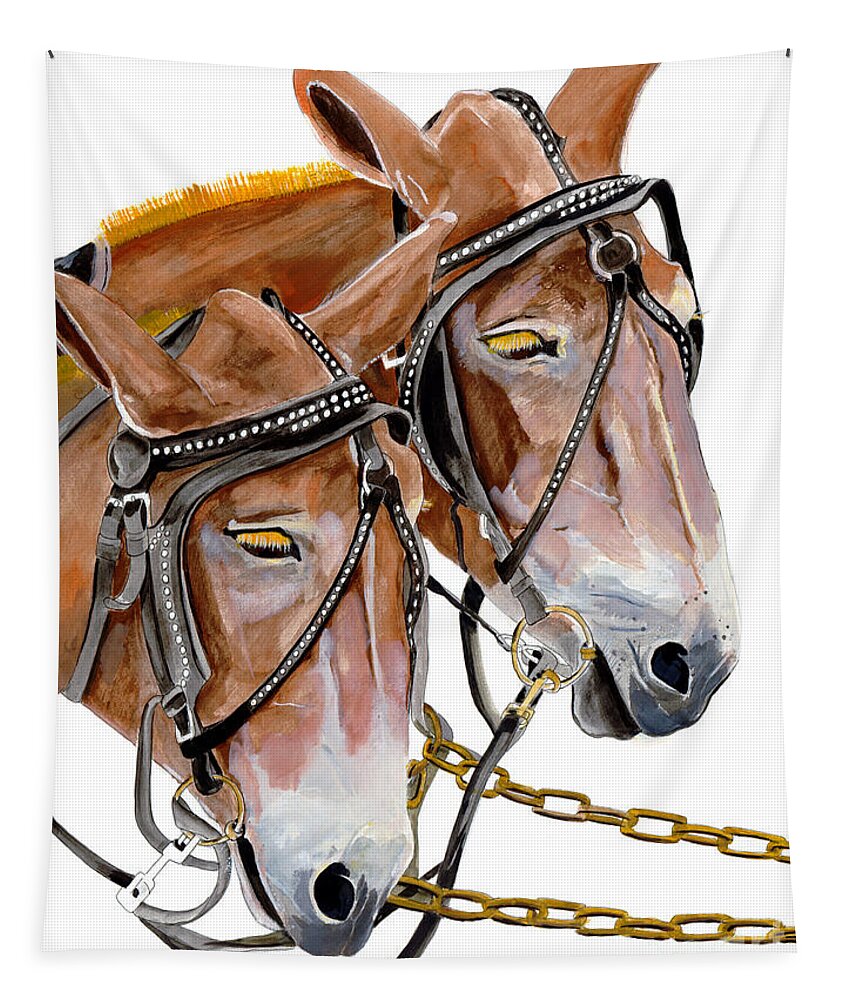 Mules Tapestry featuring the painting Two Mules - Enhanced Color - Farmer's Friend by Jan Dappen