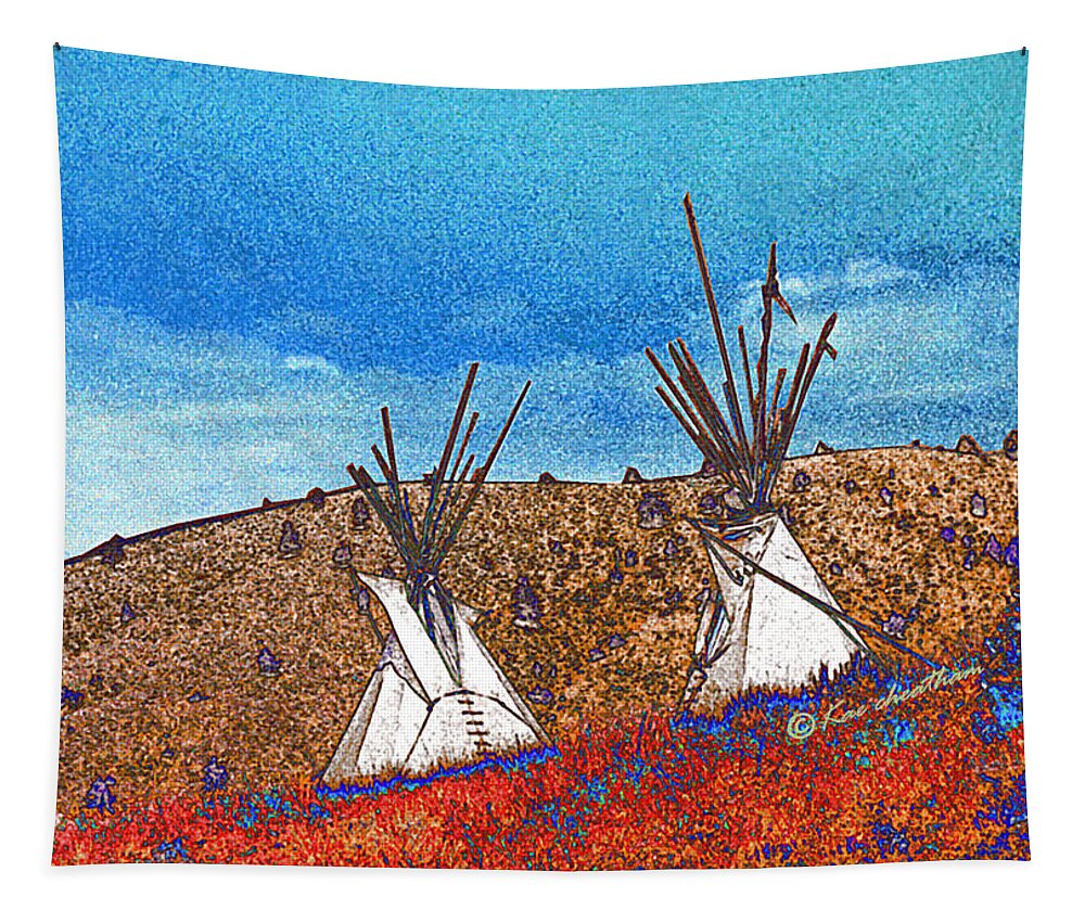 American Indian Tapestry featuring the photograph Two Teepees by Kae Cheatham