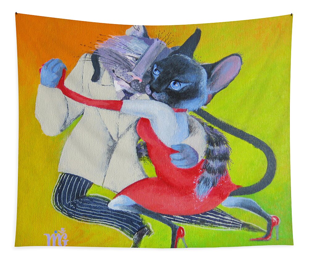 Tango Tapestry featuring the painting Two To Cats' Tango by Marina Gnetetsky