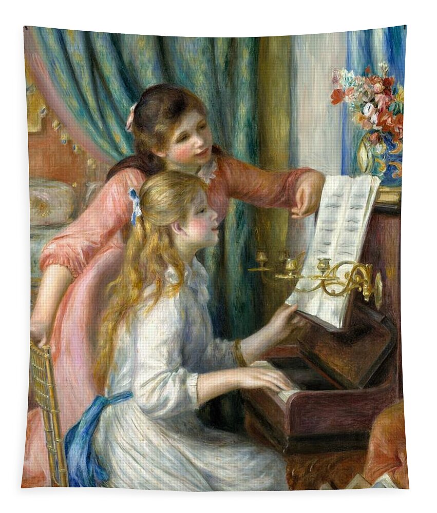 1892 Tapestry featuring the painting Two Young Girls at the Piano by Pierre-Auguste Renoir