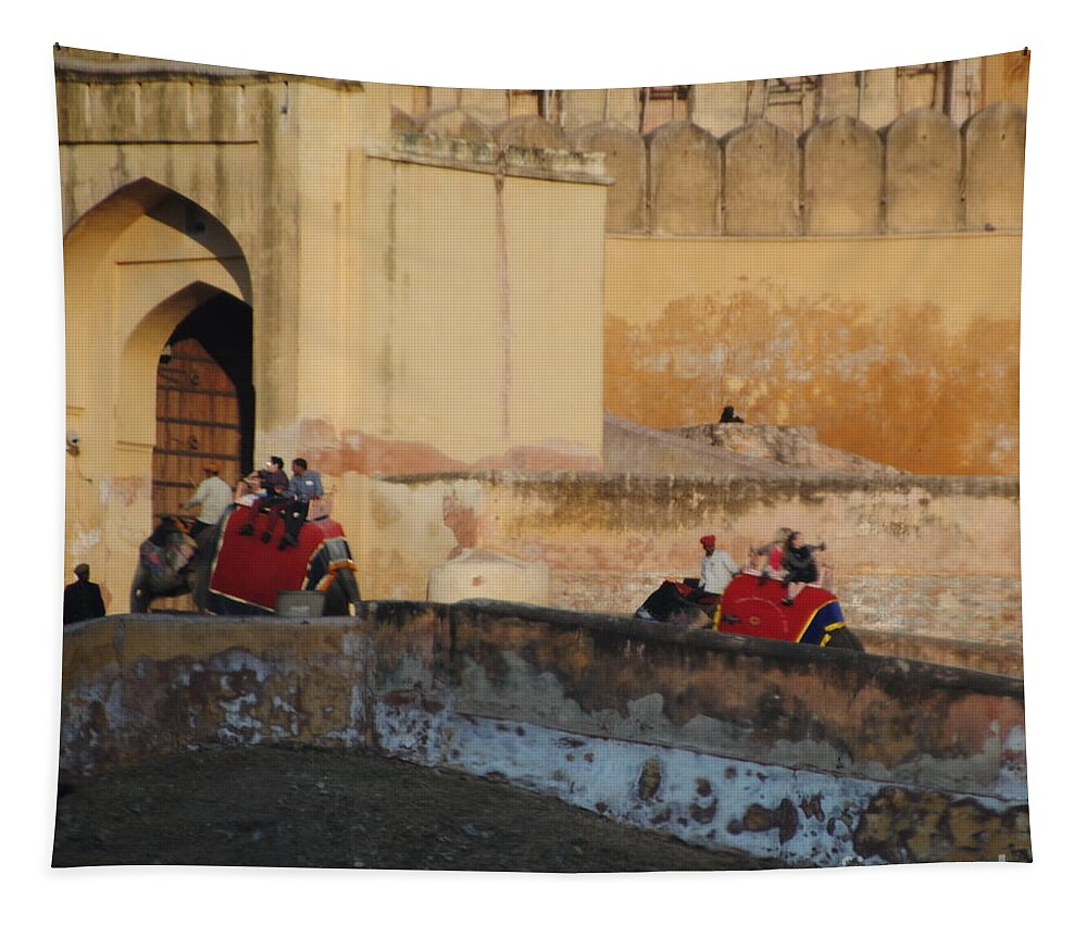 India Tapestry featuring the photograph Jaipur - Amber Fort Climb by Jacqueline M Lewis