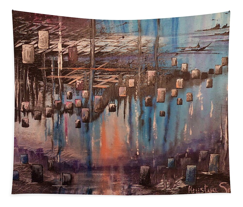 Abstract Tapestry featuring the painting Under Construction by Krystyna Spink