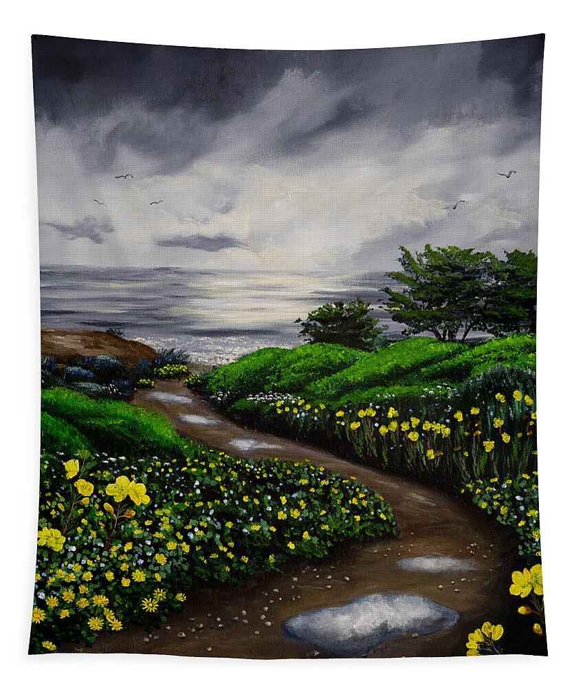 California Tapestry featuring the painting Unexpected Summer Rain by Laura Iverson