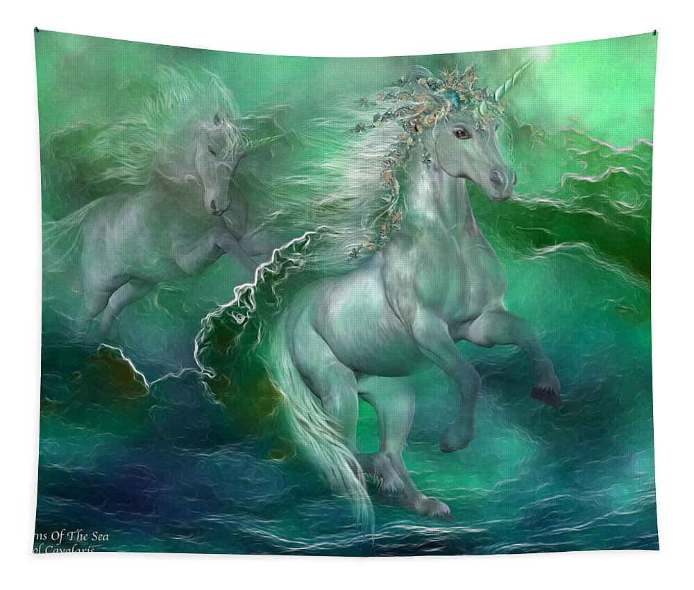 Unicorn Tapestry featuring the mixed media Unicorns Of The Sea by Carol Cavalaris