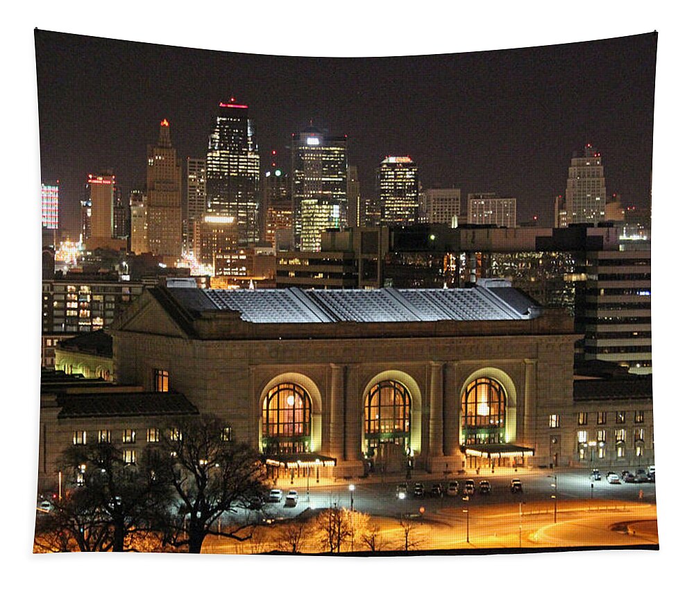 Union Station Tapestry featuring the photograph Union Station at Night by Lynn Sprowl
