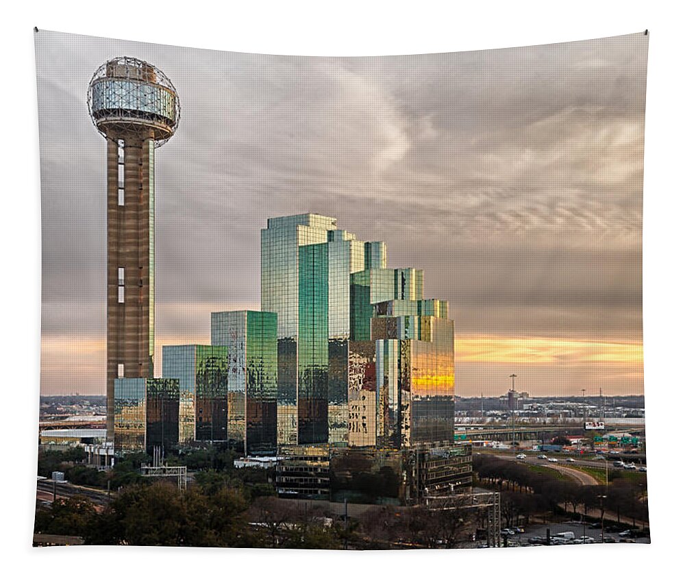 Dallas Tapestry featuring the photograph Union Tower Sunset by Niels Nielsen