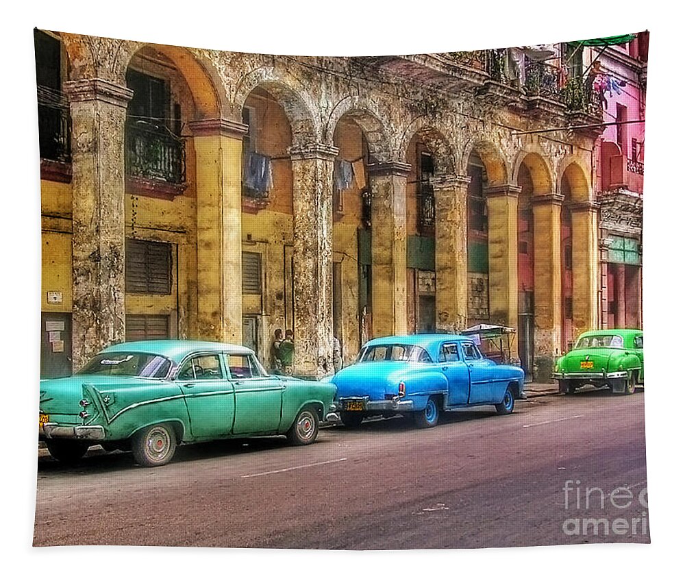 Cuba Tapestry featuring the photograph United Colors of Coches Habaneros by Carlos Alkmin