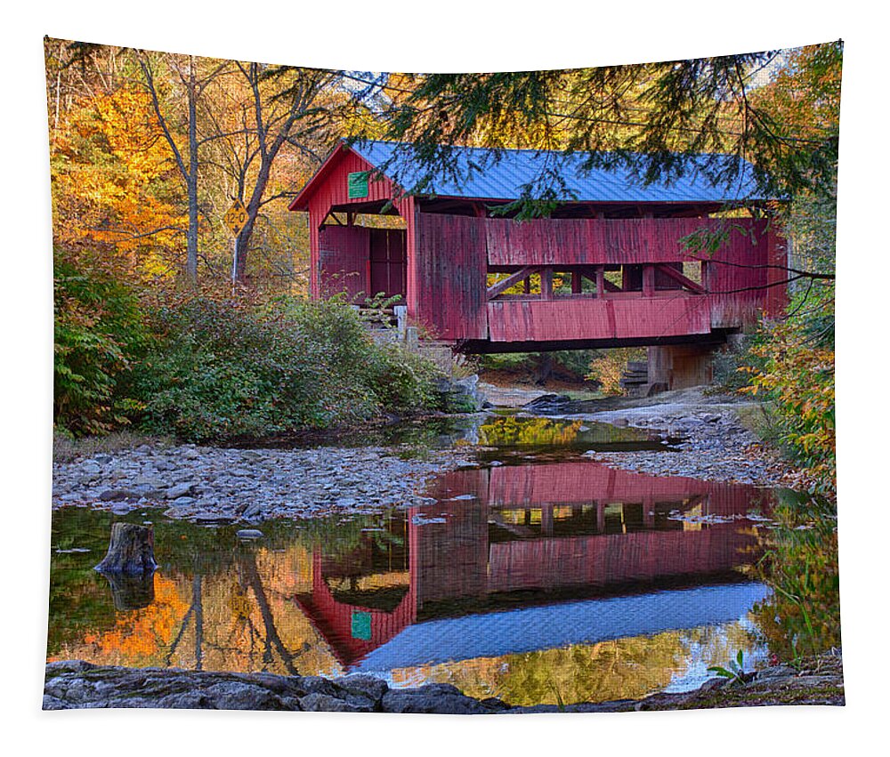 Upper Cox Brook Covered Bridge Tapestry featuring the photograph Upper Cox Brook Covered Bridge by Jeff Folger