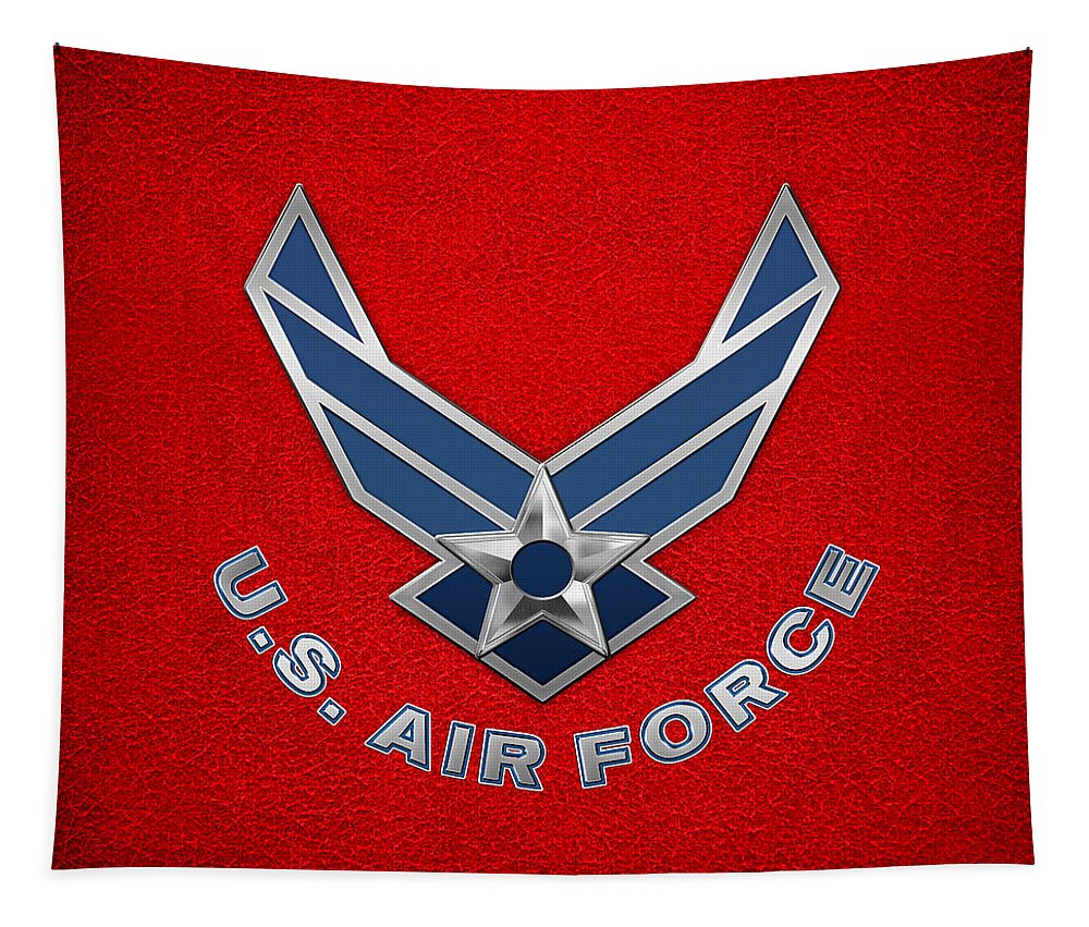 'military Insignia & Heraldry 3d' Collection By Serge Averbukh Tapestry featuring the digital art U. S. Air Force - U S A F Logo on Red Leather by Serge Averbukh