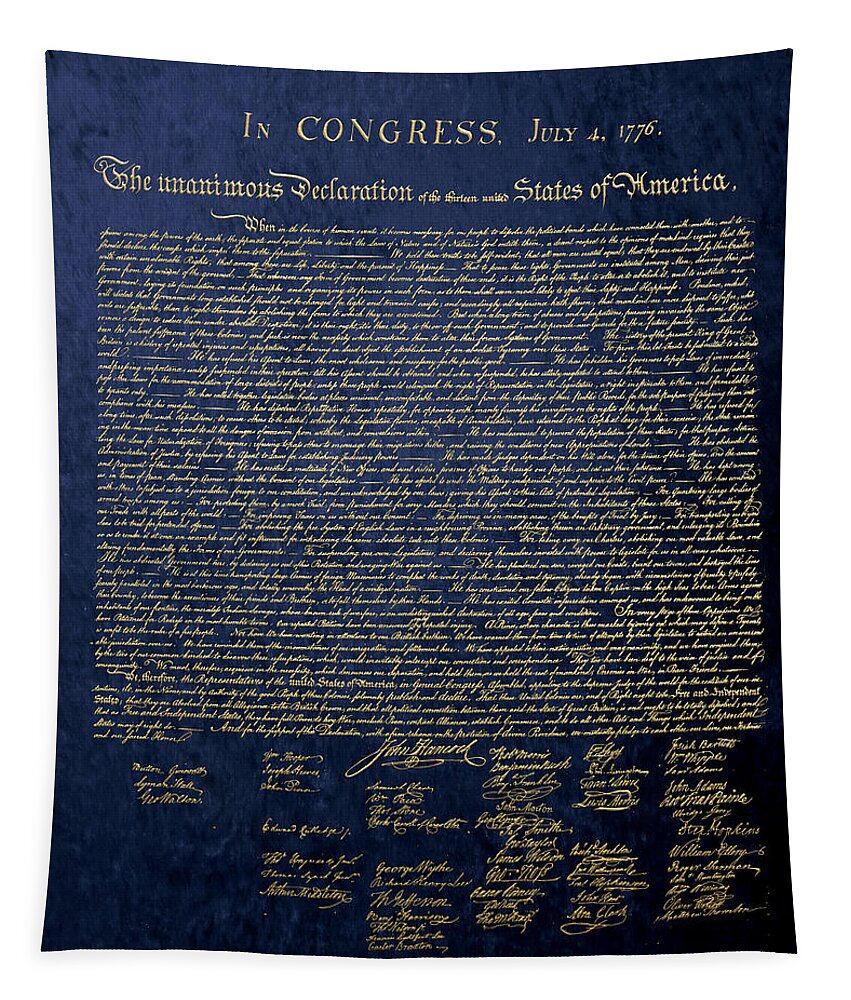 C7 Antique-vintage-retro Americana Tapestry featuring the digital art U.S. Declaration of Independence in Gold on Blue Velvet by Serge Averbukh