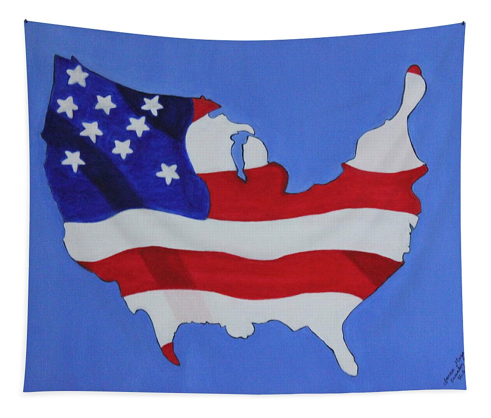 All Products Tapestry featuring the painting Us Flag by Lorna Maza