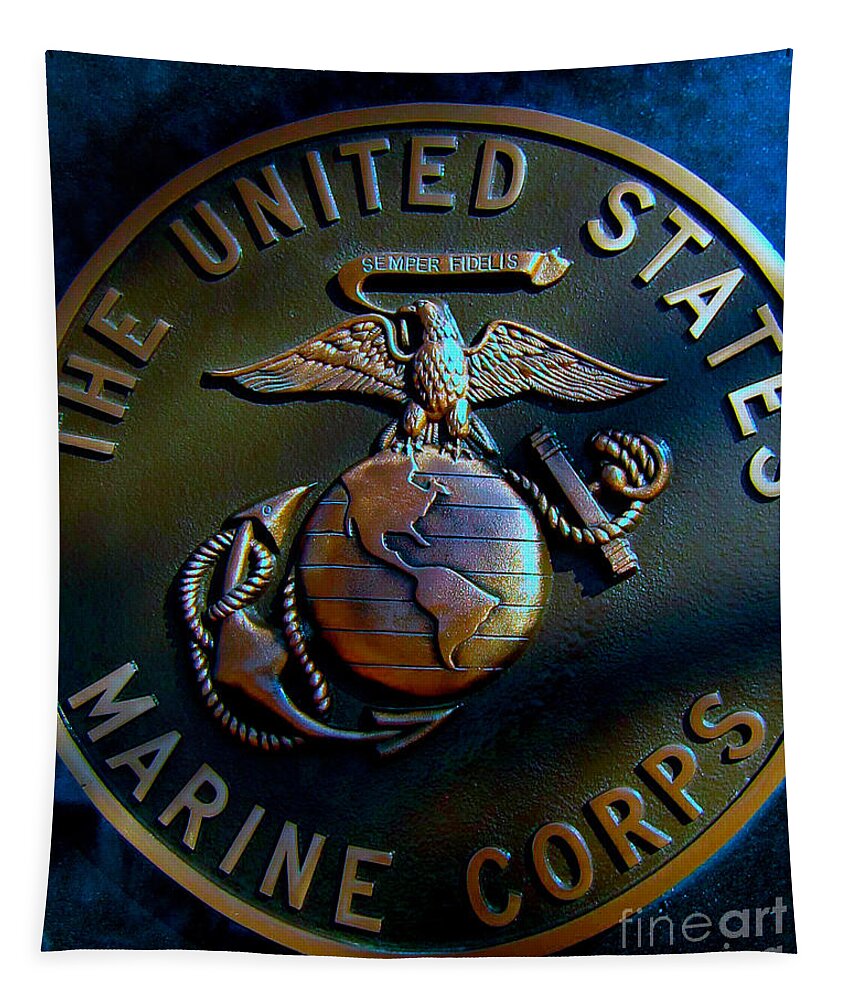 Usmc Tapestry featuring the photograph USMC Emblem 2 by Alan Metzger