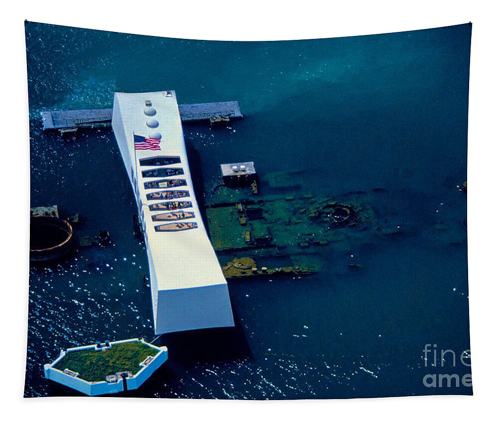 Uss Arizona Tapestry featuring the photograph USS Arizona by Tommy Anderson