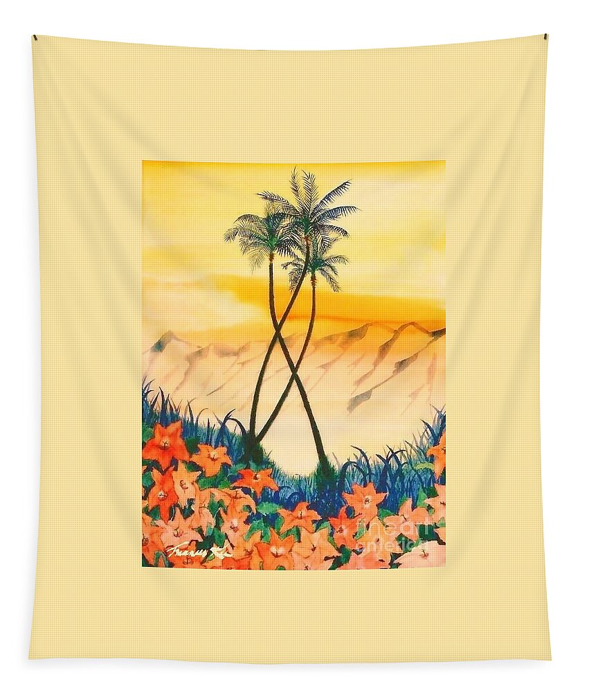Palm Trees Tapestry featuring the painting Valley of Dreams by Frances Ku