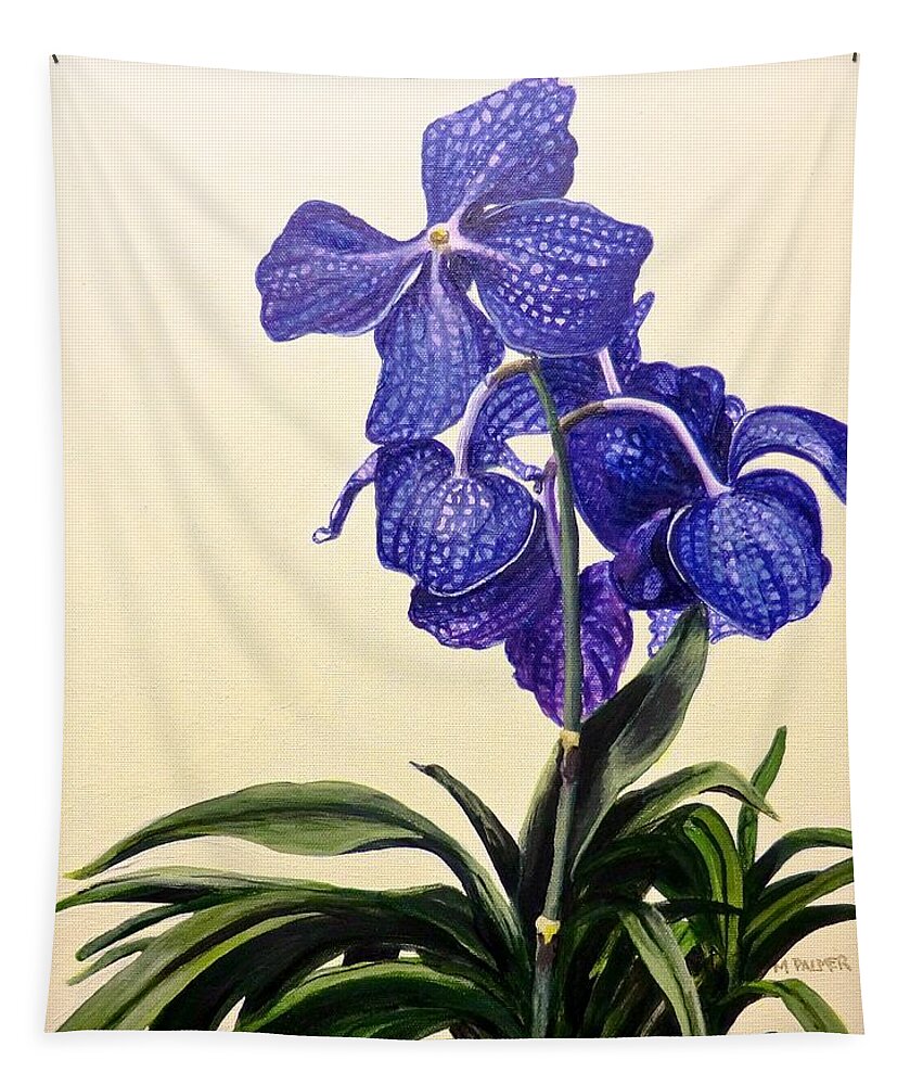 Vanda Sausai Blue Orchid Tapestry featuring the painting Vanda Sausai Blue Orchid by Mary Palmer