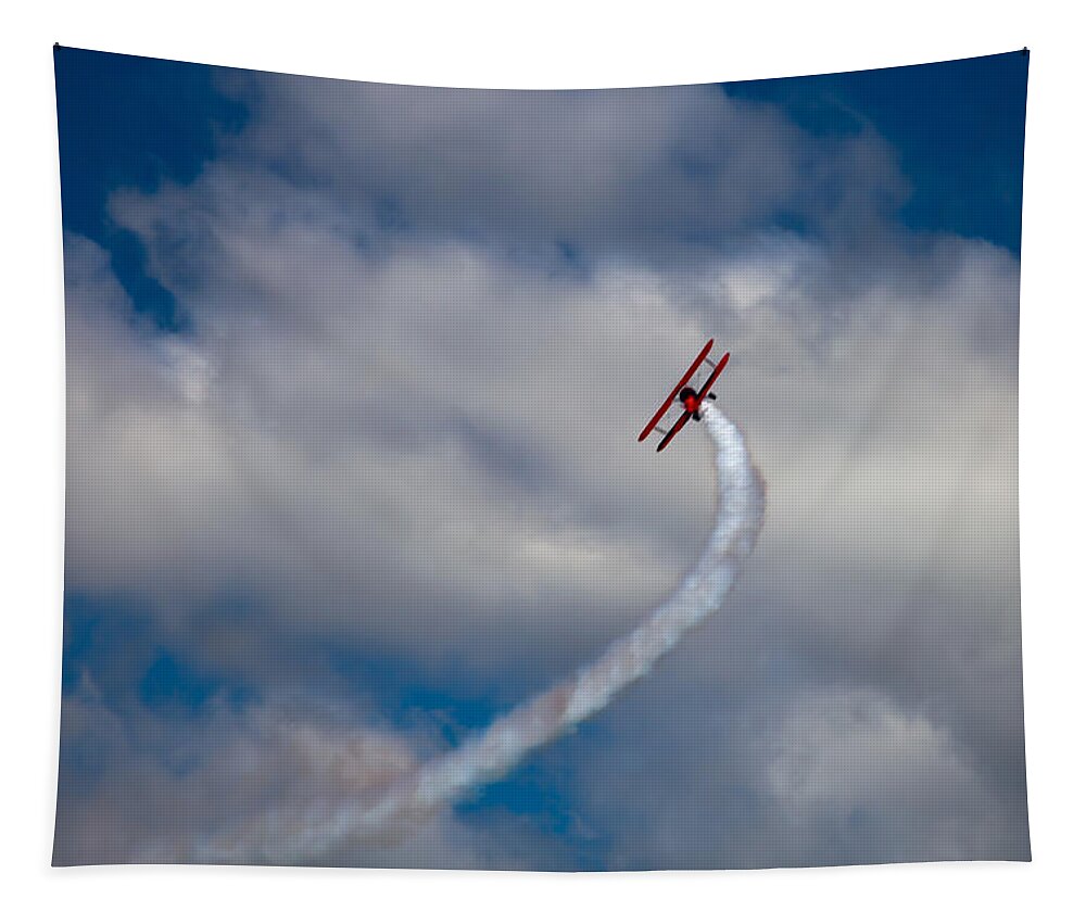 1940 Stearman Pt-18 Kadet Tapestry featuring the photograph Vapor Trail at the Wings and Wheels Airshow by David Patterson